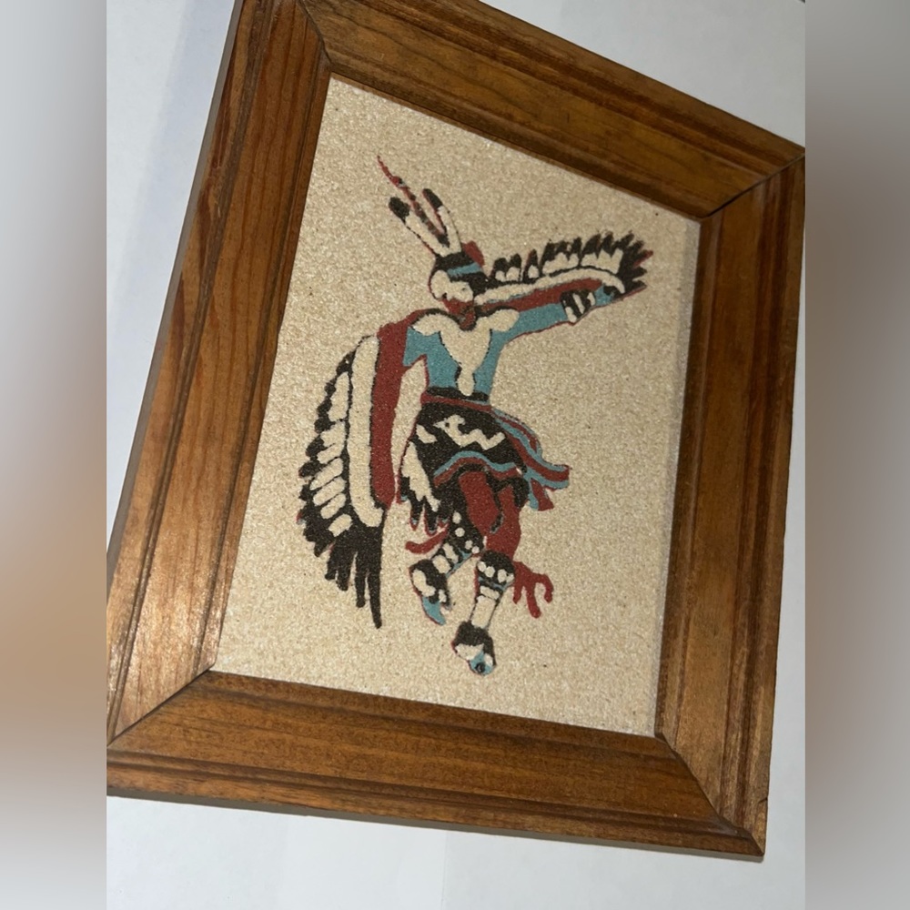 Native American Handmade OOAK Sand Painting "Eagle Dance Ceremony" Sand Art